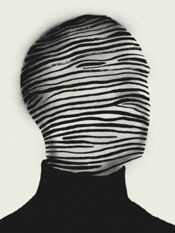 Abstract Head Wrapped In Black And White Stripes