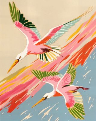 Roseate Spoonbills Sky Ballet