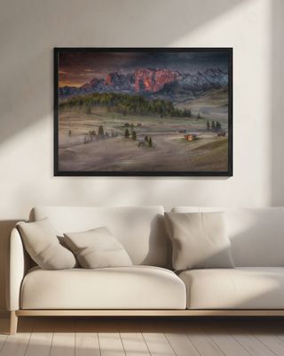 Burning mountains over the frozen valley