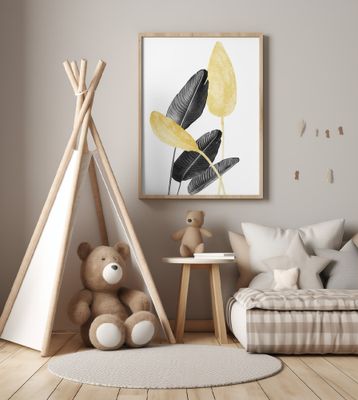 Bird of Paradise Plant Black, White and Gold 02