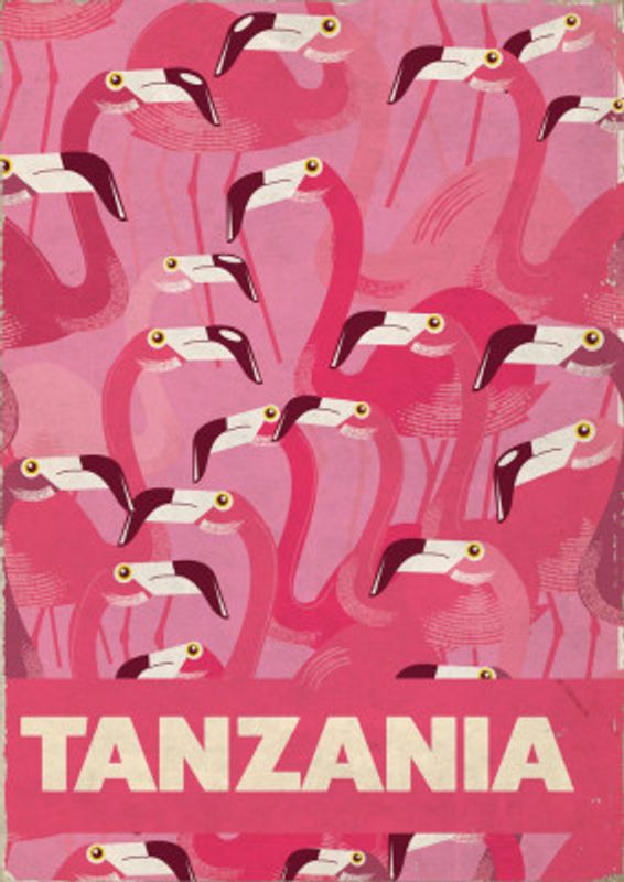 Tanzania Flamingos vintage travel poster