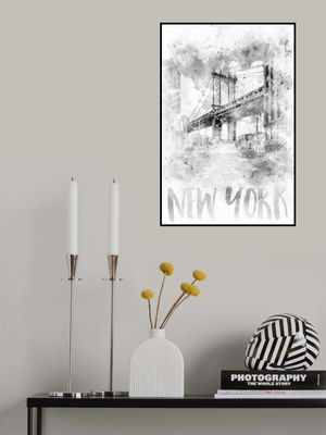 Monochrome Art NYC Manhattan Bridge | watercolor