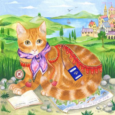 Cat Adorned With A Scarf And Compass