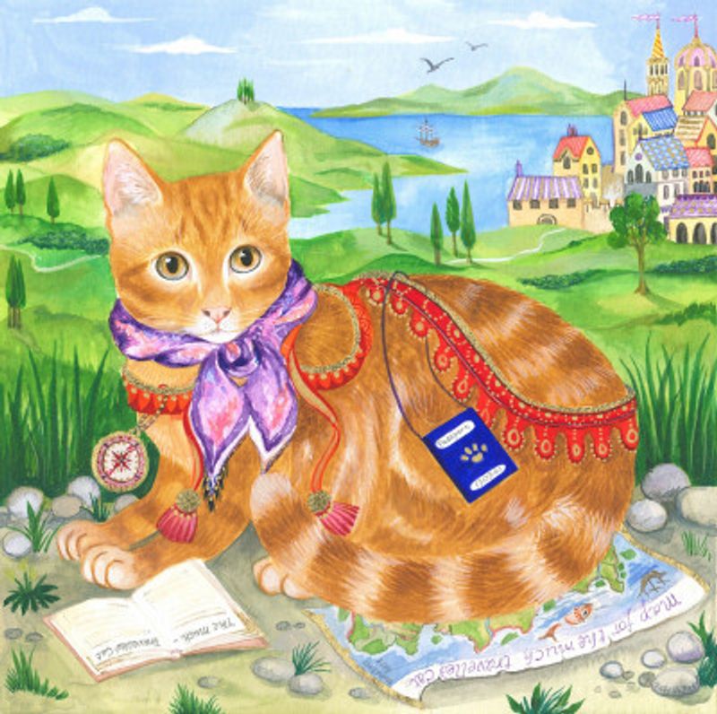 Cat Adorned With A Scarf And Compass