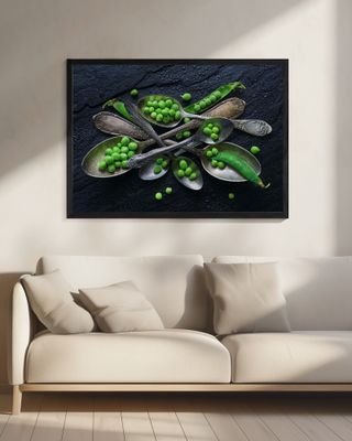 Vibrant Green Peas In A Vintage Spoon