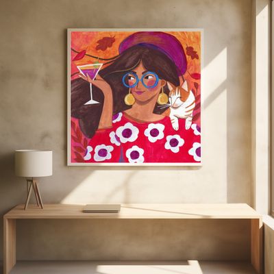 Modern Autumn portrait Woman with Cat