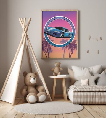 Stylized Blue Sports Car