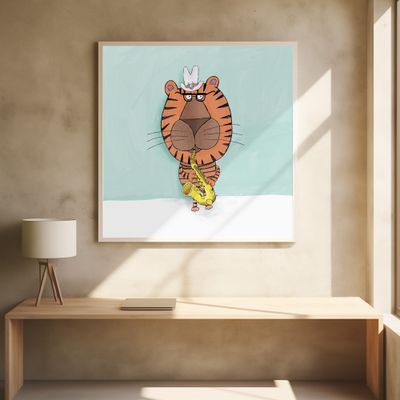 Tiger Saxophone Player with Cowboy Hat by Artist Carla Daly