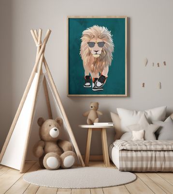 Lion prowling in high top sneakers