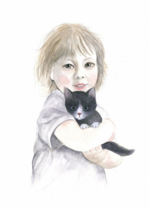 Little Girl and Kitten