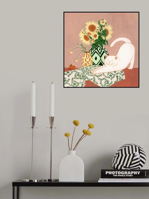 Cat Stretching by Sunflowers