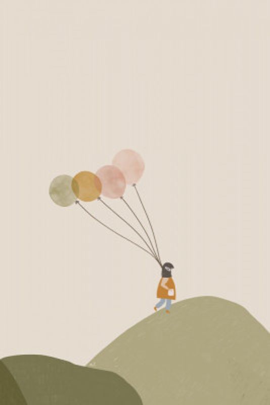 Girl and Her Balloons