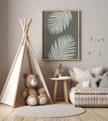 PALM LEAF 06 GREEN WHITE