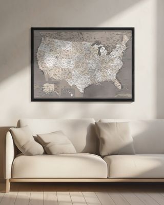 Highly detailed map of the United States, dark taupe