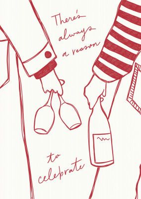 Woman holding wine bottle and wine glass (Red) - Wine Vin Rouge Femme