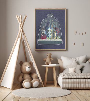 Vibrant Stylized Plants in a Terrarium