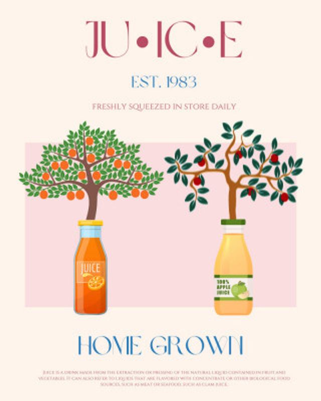 Orange and Apple Trees with Juice Bottles