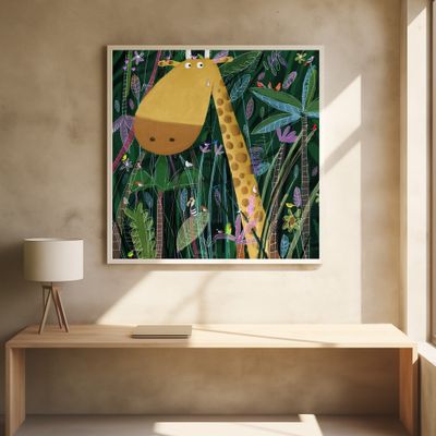 Cute Giraffe Peeks Out of the Jungle by Artist Carla Daly