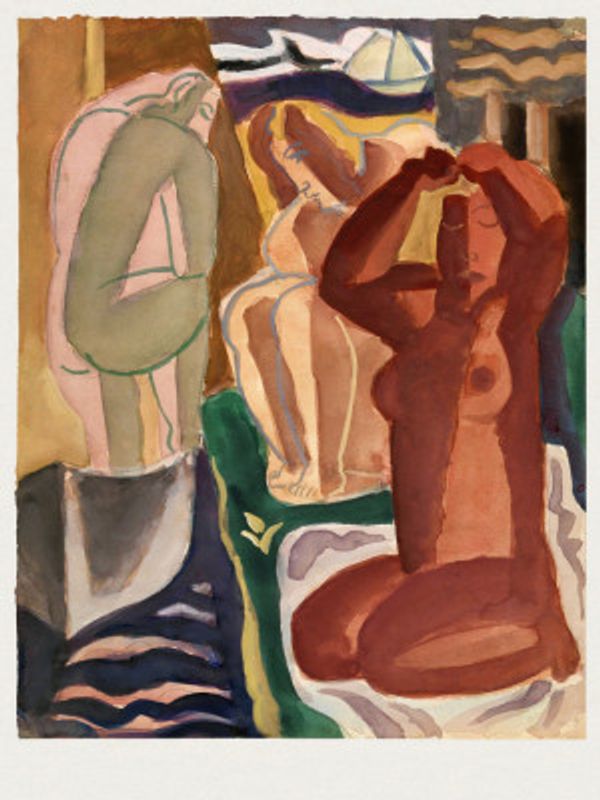 Two Bathing Women and a Bridge Figure  - Leo Gestel 60x80cm White Border