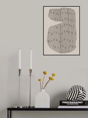 Organic Patterned Shape in grey and taupe on white.