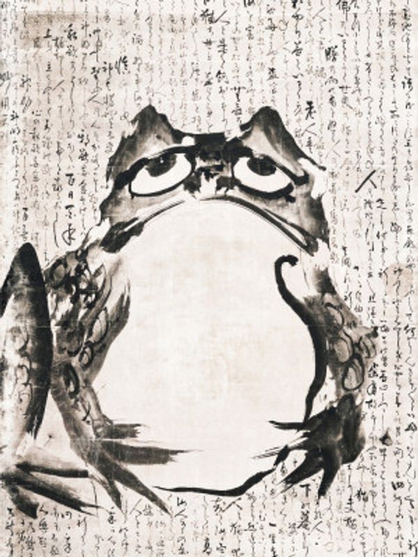 Japanese Frog (late 18th 19th Century) Vintage Ink and Color On Paper