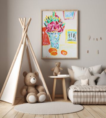 Still Life With Flowers And Mandarins On The Table, Tamara Jare, oil on canvas