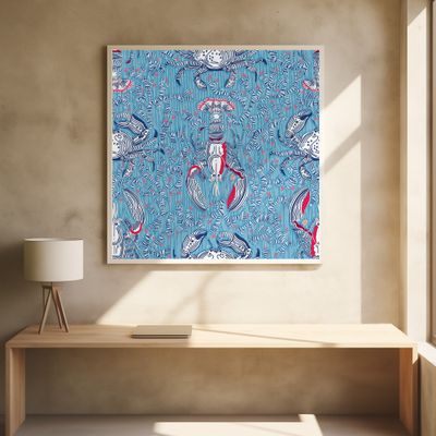 Lobster and crab coastal nostalgia summer blue pattern
