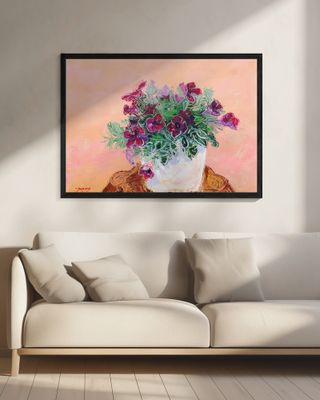 Purple Flowers In A White Vase