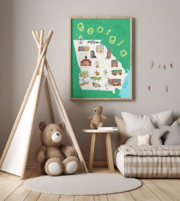 Illustrated Map of Georgia State by Artist Carla Daly