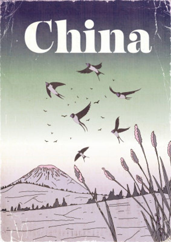 Vintage China Travel Swallows Poster