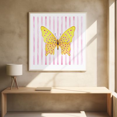 Yellow Butterfly with Pink and Purple Spots