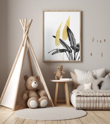 Bird of Paradise Plant Black, White and Gold 01