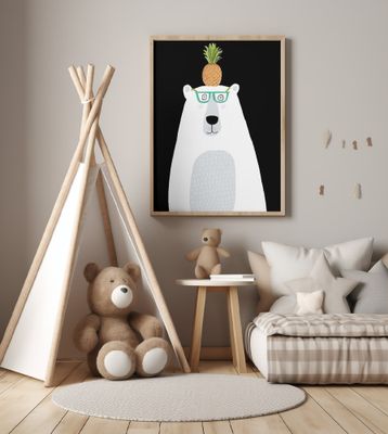 Funny White Polar Bear Wearing Glasses with Pineapple