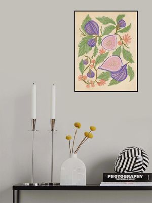 Botanical Illustration Of Figs And Flowers