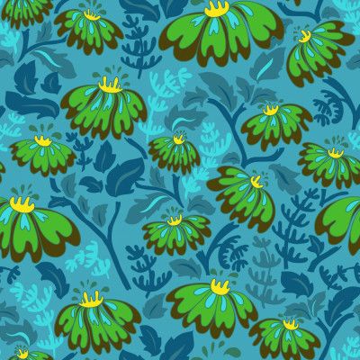 Maximalism 70s Retro Flowers Largo Teal pattern