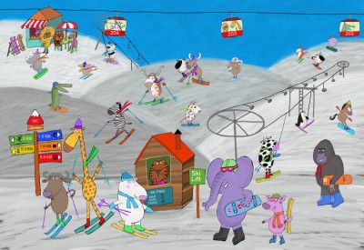 Funny Animals Enjoying the Ski Slopes by Illustrator Carla Daly