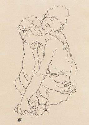 Woman and Girl Embracing 1918
