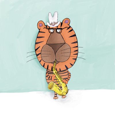 Tiger Saxophone Player with Cowboy Hat by Artist Carla Daly