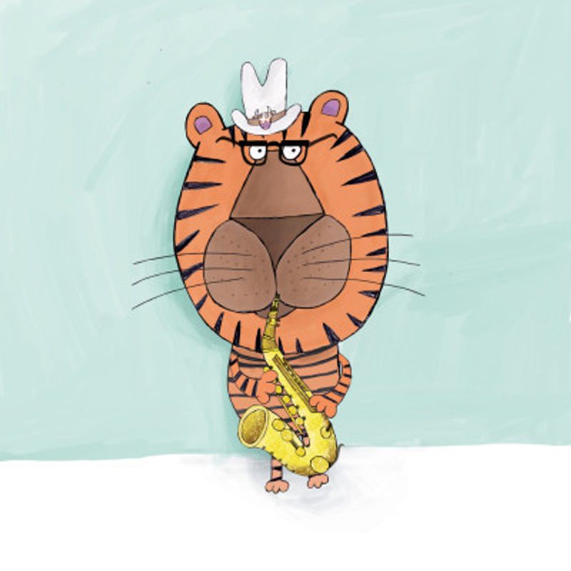 Tiger Saxophone Player with Cowboy Hat by Artist Carla Daly
