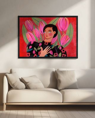 Abstract Modern Portrait Woman with Tulips