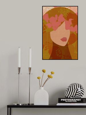 Feminine Portrait with Floral Hair in Ochre and Pink