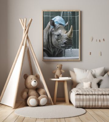 Rhinoceros Taking a Shower