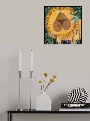 Large Lion Peeks Out of the Jungle Foliage by Artist Carla Daly