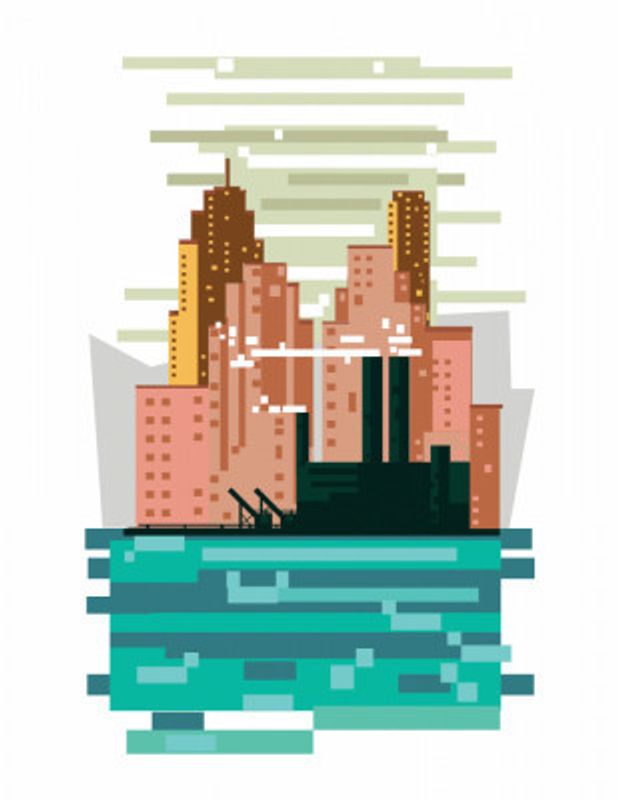 Stylized Cityscape With Pixel Art