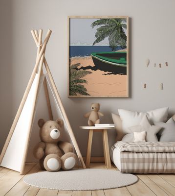 Serene Beach Scene with a Green Boat