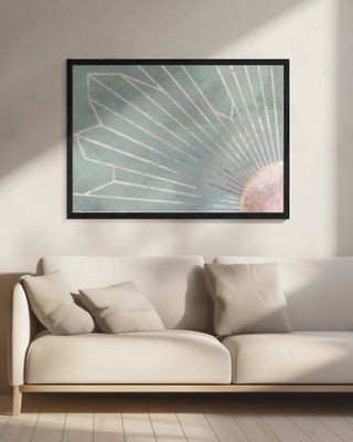 Gold geometric sun rays mural green