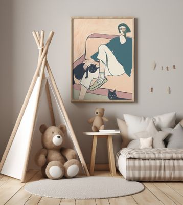 Woman, cat, black cat