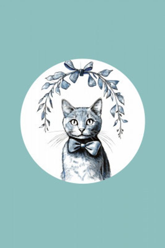Winter Scenes: Holiday Cat With Blue Bow With Teal Green Background 1 1