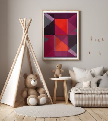 Geometric Composition With Bold Red And Purple Hues