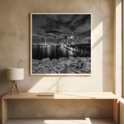 MANHATTAN SKYLINE Evening Atmosphere in New York City - Monochrome